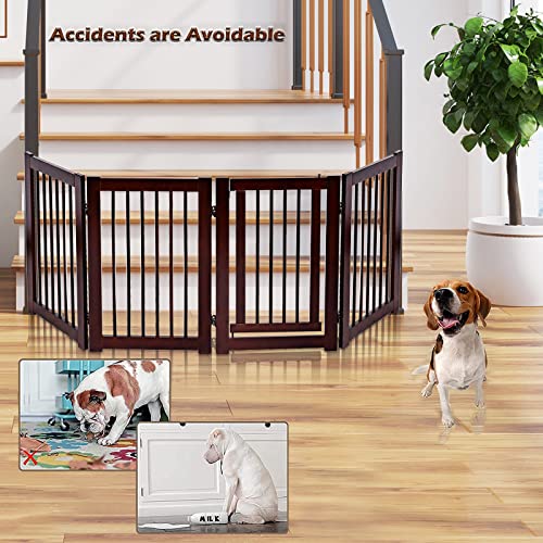 Happaws Extra Wide Walk Through Pet Gate With Door, 4- Panel 30 Inch High Wooden Puppy Playpen, Freestanding Stair Gates, Folding Indoor Pet Enclosure Room Divider For House, Stairs, Doorway #TOP1
