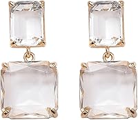 Aktully Crystal Square Earrings for Women - Clear Rhinestone Rectangle Drop Dangle Jewelry for Wedding Bridal Birthday Gifts