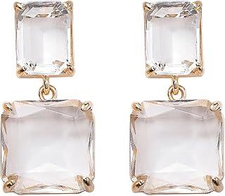 Aktully Crystal Square Earrings for Women - Clear Rhinestone Rectangle Drop Dangle Jewelry for Wedding Bridal Birthday Gifts