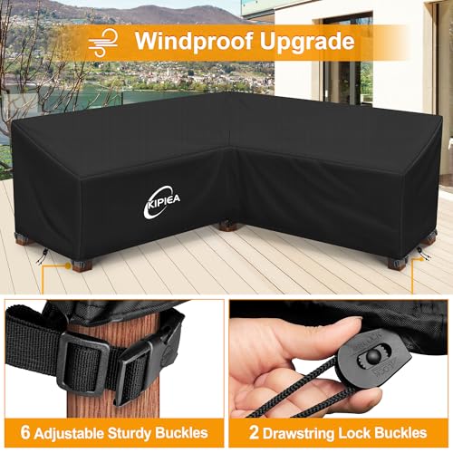 Kipiea Patio V-Shaped Sectional Sofa Cover, 420D Heavy-Duty Oxford Fabric Outdoor Sectional Cover with 6 Windproof Buckles, Anti UV and No Tears, No Fading (85\"/85\" L x 33.5\" D x 31\" H) Black - Thumbnail 6