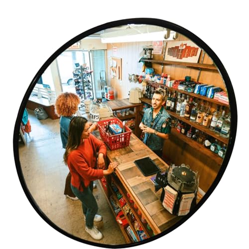 BESEA 24 inch Black Convex Mirrror Traffic Mirror, Wall Mounted Security Mirror, Safety Blind Spot Round Mirror for Garage Warehouse Mall Home Office Indoor with Clear View