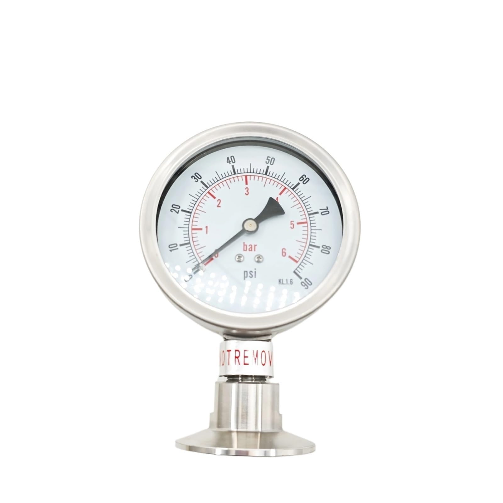 Manómetro digital, Manómetro de diafragma 50,5mm/64mm, manómetro sanitario acero inoxidable con esfera 100mm, barra/psi(TC64mm,0-1.6bar)