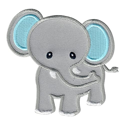 PatchMommy Patch Écusson Brodé Thermocollant en Forme de Elephant Gris/Blue - Pièce Brodée à Coudre ou Coller au fer à Repasser pour Enfant et Bébé