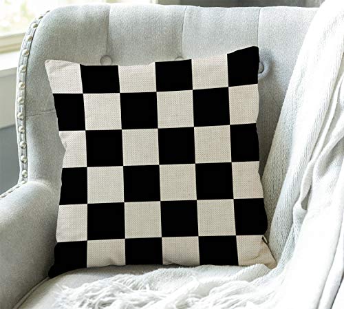 Swono Black and White Checkered Cotton Linen Pillow Cover #TOP25