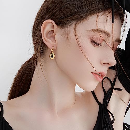 Gold Black Earrings Yellow Gold Oval Drop Earrings 10k Gold Black Onyx Filigree Boho Dangle Earrings Jewelry Christmas Gifts for Women2