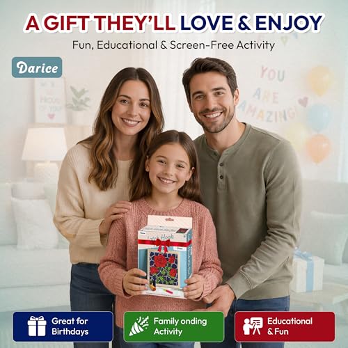 Image of Darice Latch Hook Rug Kit, Roses Design DIY Latch Hook Kit for Kids & Adults, Color Canvas, PreCut Yarn & Hook Tool, Craft Activity & Gift for Kids