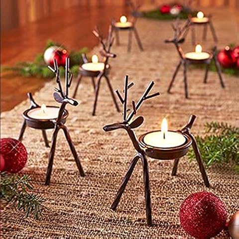 Asunflower Set of 4 Reindeer Tea light Candle Holders Christmas Tabletop Candle Holders for Holiday Decoration Home Decor Cover