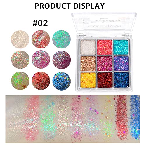 Yeweian Glitter Eyeshadow Palette, Shimmer Purple Pink Blue Colorful Eyeshadow Palette, Lip Face Eye Glitter Makeup, Lasting Waterproof High Pigmented Eye Shadow Palette For Girl Women #TOP2