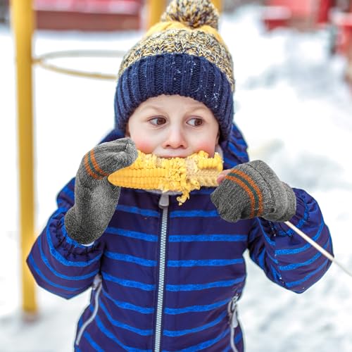 Image of Yahenda 4 Pairs Kids Mittens Fingerless Gloves Winter Knitted Convertible Mittens for Toddler Boy Girl Aged 5-10