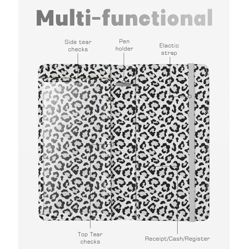 Image of Checkbook Cover for Men Women, Premium Leather Checkbook Holder with RFID Blocking and Built in Clear Plastic Divider for Personal and Business Checks (Leopard-White)