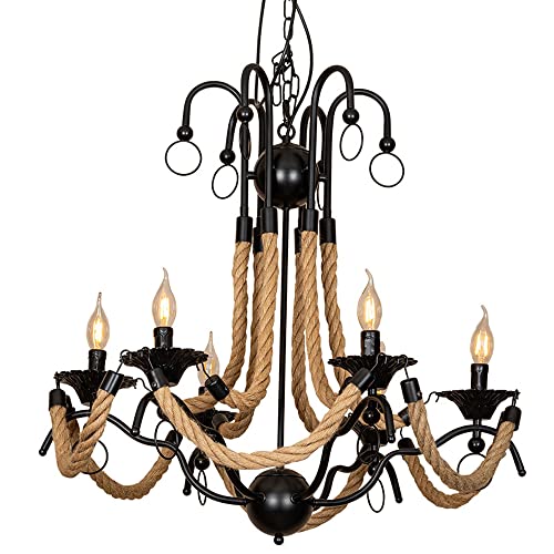 Lustre en corde de chanvre vintage suspension de lin pour plafond de salon