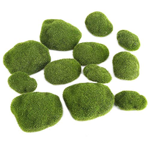 MAGT Musgo Artificial Piedras, 12Pcs Piedras De Musgo Artificiales Verdes Resistente Al Desgaste Colorfast Simulación Hierba Bryophyte Bonsai Garden DIY Paisaje Decoración para Cafetería del Hotel