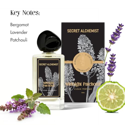 Image of Secret Alchemist Midnight Patchouli Parfum 100ml | Clean, Long Lasting High Concentration Woody Perfume for Men| Warm Patchouli, Bergamot & Lavender Perfume | Luxury Gift for Men, Day & Night Wear, 1000 Spritz
