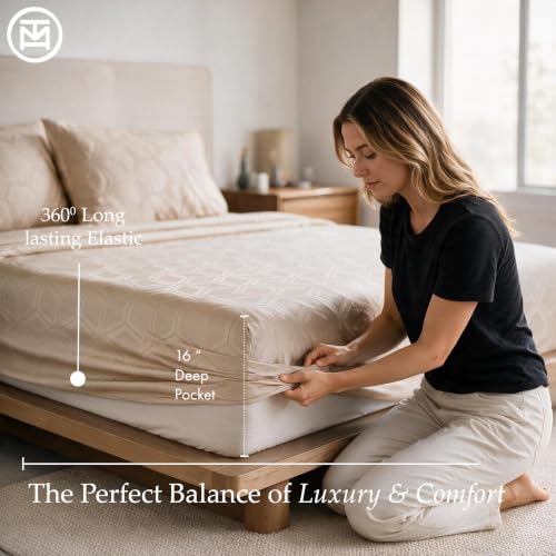 Image of Threadmill 600 Thread Count Cotton Full Sheet Set, Sateen, Jacquard, Beige