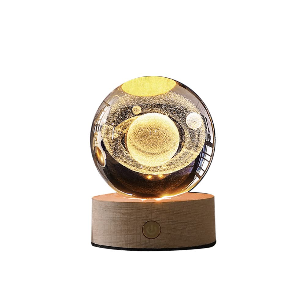 Uposao 3D Crystal Ball, Milky Way System Night Light Table Lamps with LED Stand Base Crystal Ball Ornament USB Rechargeable Night Light Personalised Birthday Gift for Family Child Boys Girls