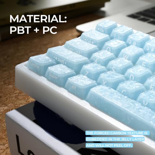 Image of GMKWTL XVX Frost Jelly Keycaps, Forged Carbon-Look Keyboard Keycaps, Cherry Profile 126 Keys Keycap Sets for Mechanical Keyboard with MX Switches(Blue)