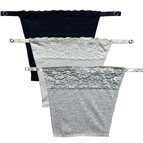 Image of Cotton Clip On Camisole for Women Mock Lace Cleavage Cover Deep Neck Cover Up Inner Cami Secret Slip Insert for Tops Dresses Saree Blouses Breathable Free Size Set of 3