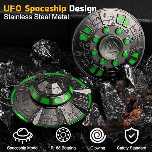 Image of UFO Fidget Spinner for Kids Adults, Metal Luminous Space Desk Toy, Cool EDC Gadgets Anxiety Stress Relief Toys, Holiday Stocking Stuffer, Birthday Party Favor Gifts for Office Spaceship Toy