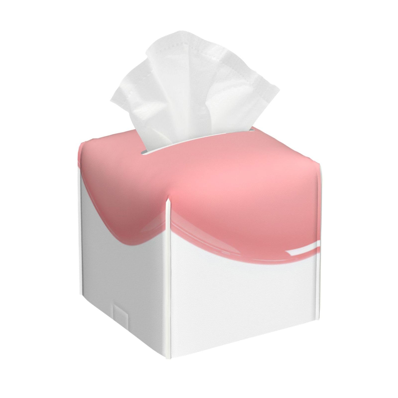 Cute Heart Shape Pastel Pink Tissue Box Cover Square Pu Leather Waterproof Tissue Box Holder for Car Bathroom Bedroom Office Tabletop Decor