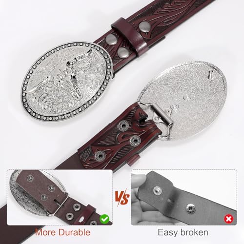Image of SANSTHS Genuine Leather Cowboy Belts for Men Western Belt Buckle for Jeans | 1.5 inch Embossed Belt, Texas Longhorns Belt Buckle, Classic Western Style, for Cowboy, Cowgirl, Rodeos, Costume Party, Gifts
