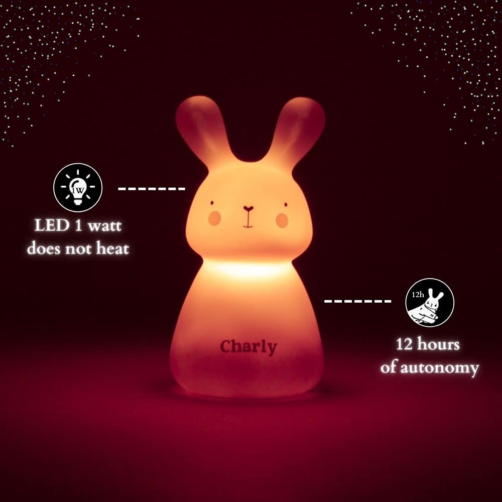 Olala® - Coniglio LED nomade per neonati e bambini - Decorazione luminosa ideale per regali dalla nascita per bambine e bambini - Ricaricabile a induzione con lunga autonomia (12 ore)