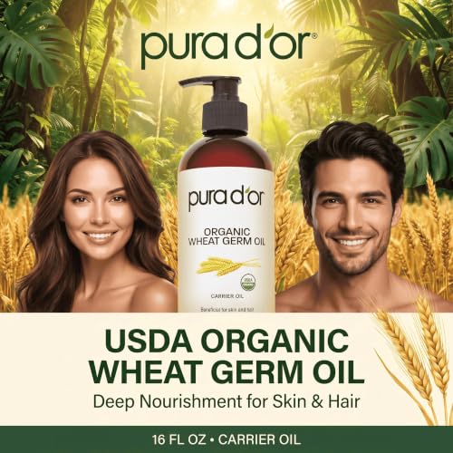 PURA D'OR ORGANIC Wheat Germ Oil Cold-Pressed for Skin, Hair & Body, 16oz | Vitamin E-Rich Nourishment, USDA Certified, 100% Pure Carrier Oil, Softens Dry Areas, Dry Scalp Care, DIY Beauty, Unrefined - image 2