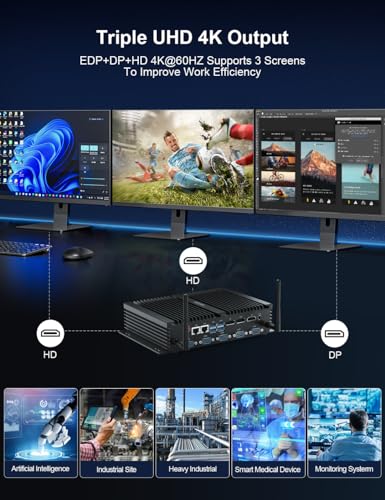 Image of HYSTOU Fanless Mini PC Windows 11 Pro I7 8550U (Up to 4GHz) 16GB RAM DDR4 512GB SSD Desktop, 4K Triple Display, Linux Dual Nic, Vesa Mount, Wake on LAN, 6RS232 Com, LPT