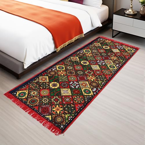 Image of Kuber Industries 2x6 Feet Shaneel Bed Side Runner for Kitchen | Easy to Clean & Multipurpose Runner for Home, Bedroom & Living Room | Rangoli Print - Red