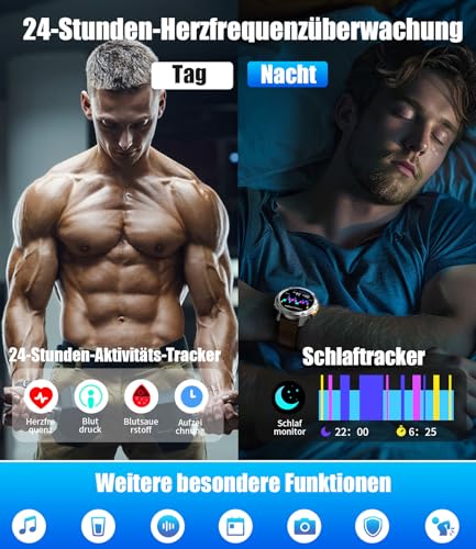 LIGE Militar Reloj Inteligente Hombre GPS, 1.43" AMOLED Smartwatch Hombre con Brújula, 500mAh Batería, Pulsómetro, Monitor de Sueño, Impermeable IP68, 170+ Modos Deportivos para Android iOS - imagen 6