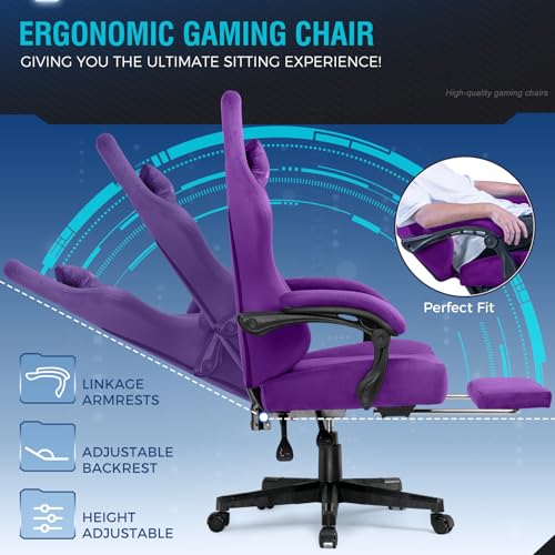 Image of GTPLAYER Big and Tall Gaming Chair 400lbs Heavy Duty Office Chair with Foot Rest,High Back Pocket Spring Ergonomic Computer Chair for Adults,Wide Comfy Seated Cushion with Linkage Armrests,Dark Purple
