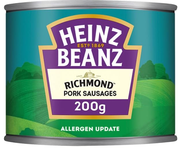 Frijoles horneados y salchichas de cerdo Richmond, 200 g, delicioso, perfecto para compartir con amigos y familiares