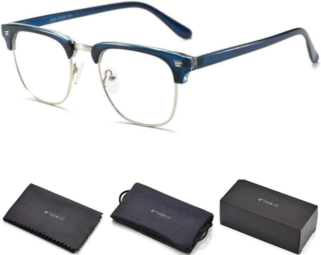 Teddith Blue Blocker Computer Glasses Blocking UV Headache Anti Eye Strain Clear Lens Men/Women Black (Ocean)