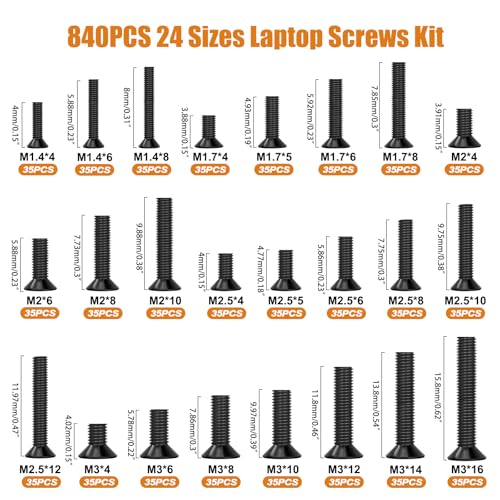mankk 840PCS Laptop Screws 24 Sizes M1.4/1.7/2/2.5/3 Replacement Computer Tiny Screws Motherboard Screw with Screwdriver for Laptop PC Repair & DIY M-165-840PCS by mankk - Image 2