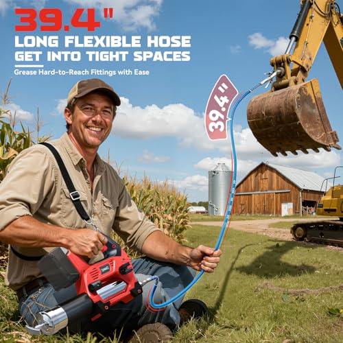 Image of DIYtoolifz Cordless Grease Gun Compatible with Milwaukee 18V Battery, 12000PSI High Pressure, 3-Speed&Brushless Motor, 9oz /min Flow, 2-in-1 for Cartridge /Bulk Grease, 39.4 inchHose&4 Couplers(Tool Only)