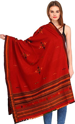 Image of Exotic India Women's Kutch Wool Shawl (SHV95--beige)