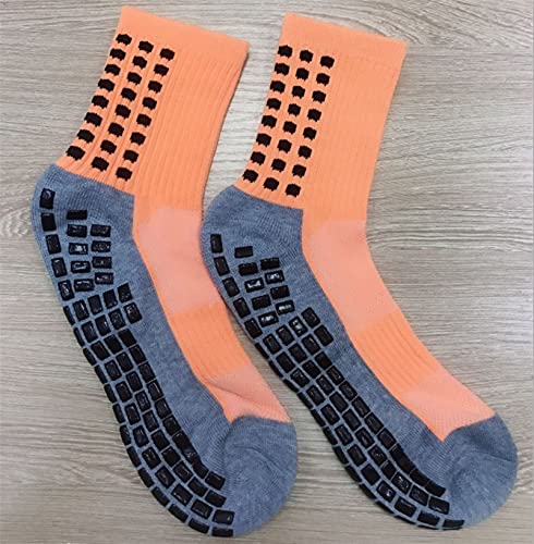 JKLO 3 Pairs of Adult Football Socks Men s Short Tube Football Sports Socks Non-Slip God Socks Glue Thick Towel Bottom Match Wear-Resistant Socks 908 (Color : Orange)