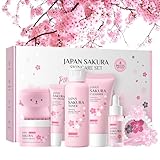 SkinCare Set, JAPAN Sakura Skin Care Sets & Kits, Cleanser, Toner, Serum, Eye Cream, Face Cream, Hair Clip&Tie, Facial Cleansing Brush, Skin Care Gift Set, Hair Care Gift Set for Teenage Girls(8pcs）
