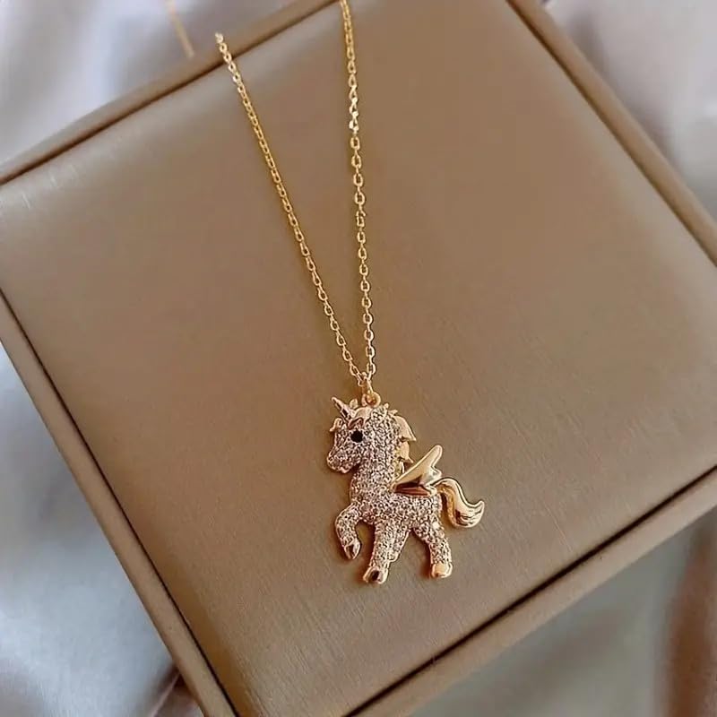 Unicorn Necklace,Crystal Rhinestones Pendant Necklace Jewelry Christmas Valentines Birthday Gift for Women - Image 3