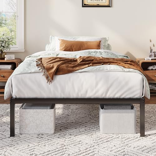 Image of Allewie Twin Bed Frame, 12 Inch Metal Platform Beds with Storage Space, No Box Spring Required and Easy Assembly, Black