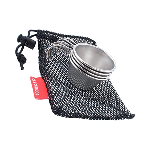 MOLUCKFU 304 Stainless Steel Mini Wine Glasses Set of 4 with Mesh Bag Lightweight Portable Cups for Wine Water Outdoor Use