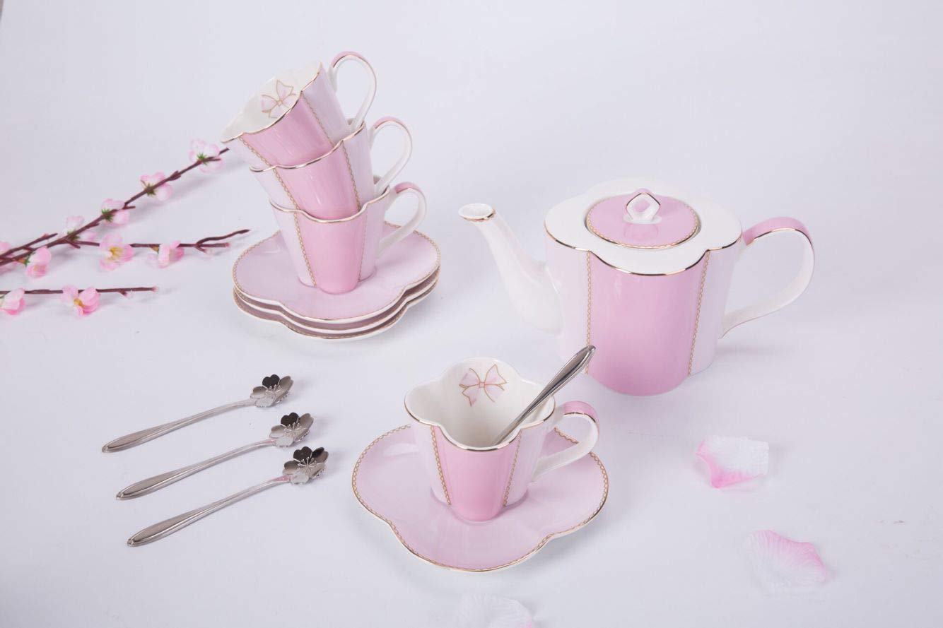 YBK Tech Set Tazza E Piattino In Bone China – Motivo Rosa E Abito Vintage, 200 Ml, Con Cucchiaio, Regalo - 3