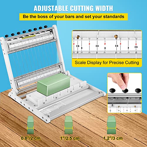 Vevor SOAP CUTTER 1-15 BARS ADJUSTABLE Soap Cutter, Cuts 1-15 Bars, 0.8/1/1.2 Inch Adjustable Width Slicer With Size Scale, Stainless Steel Multi Handmade Soap Wire Cutting Machine thumb #3