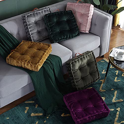 Maskmellow Square Solid Thick Floor Seating Cushions,Tufted Cushion Meditation Pillow Square Chair Pad Seating With Carrying Handle,Sofa Balcony Tatami Floor Pillow Cushion (Mustard Yellow) #TOP5