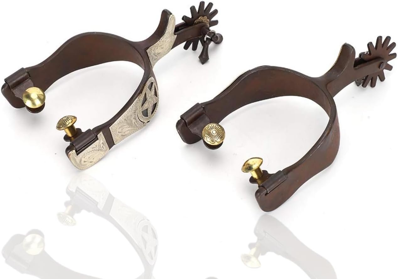 Hapivida Western Riding Spurs, Antique Brown Stainless Steel Cowboy Spurs with Bells for Equestrian Training and Boots