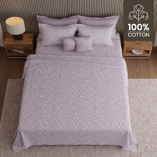 Image of BOUTIQUE LIVING Luxe Loom Weavers Gallore 100% Cotton 600 TC Purple Printed King Bedsheet Set