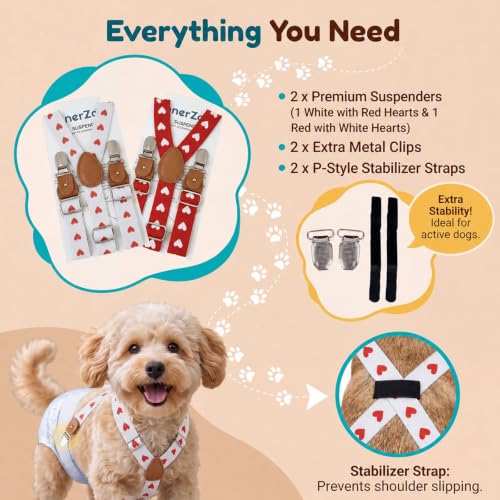 Image of 2 Pieces Dog Diaper Suspenders, for Dog Diaper Female and Belly Band for Male (Heart, X-Small /Small)