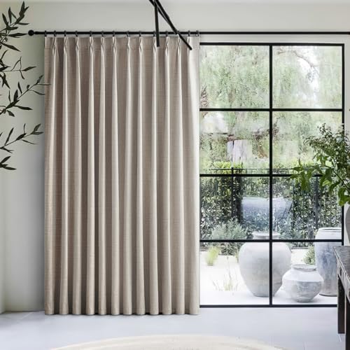 Image of Custom 104 Inch Curtains for Nursery,Cute Extra Long 104 Percent Blackout Kids Curtain 2 Panel Set Natural Ivory Linen Window Drapes Pinch Pleated Thermal Insulated Aesthetic Baby Room (W40 inch x L104 inch)