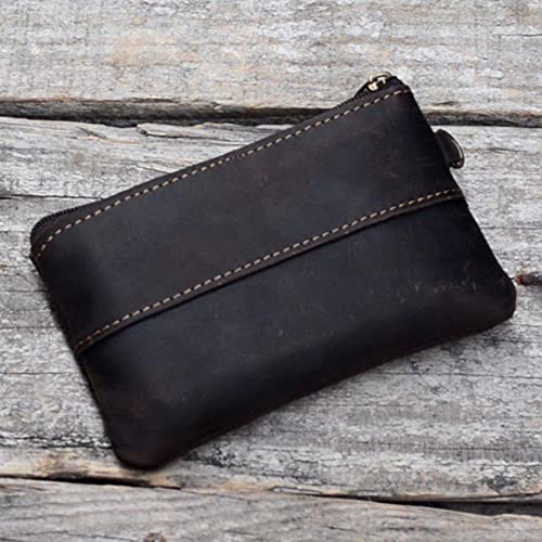 JJNUSA Genuine Leather Zipper Coin Purse for Men, Credit Card Case Holder, Mens Tray Purses Coin Purse Cash Change Wallet Car Smart Holder Money Pouch Darkbrown 5
