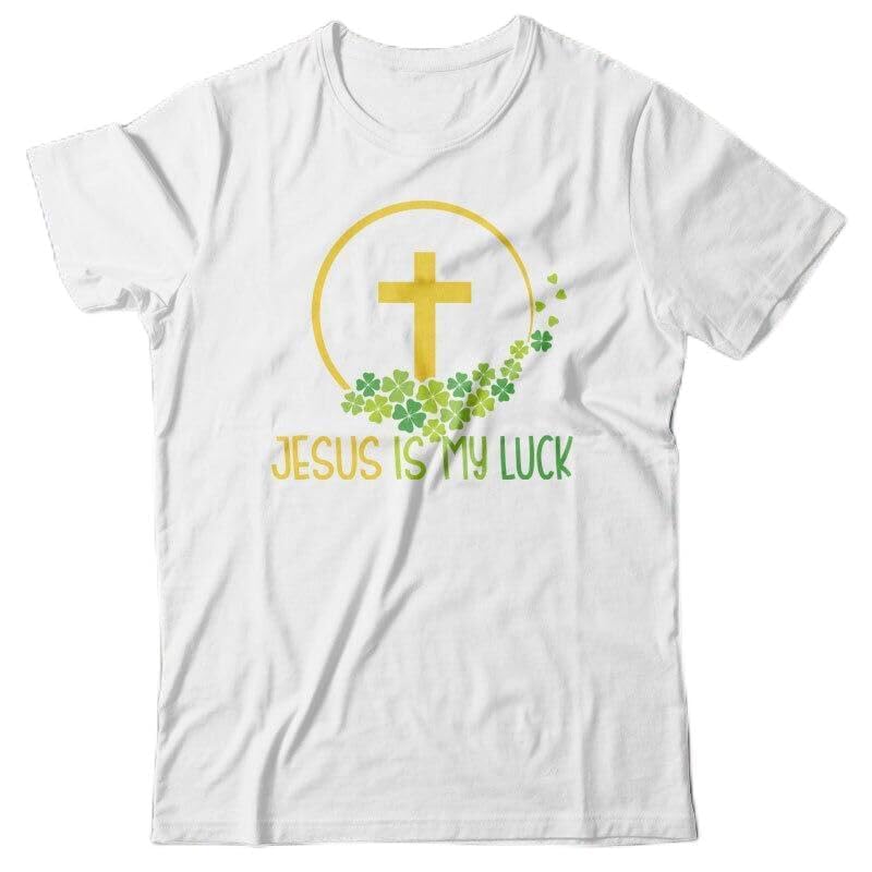 APSRA RETAILChristian T-Shirt - Jesus is My Luck Gift for Catholic, Christian, Bible Verse Casual T-Shirt Half Sleeve Round Neck Printed Men's t Shirt(_XXL) White