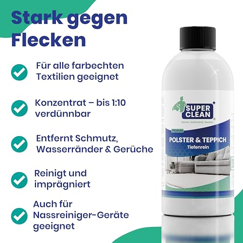 SUPER CLEAN carpet deep clean koncentrat za čišćenje presvlaka za sve vrste presvlaka, tepiha, autosjedalica, kauča ili kauča Sadržaj: 500 ml